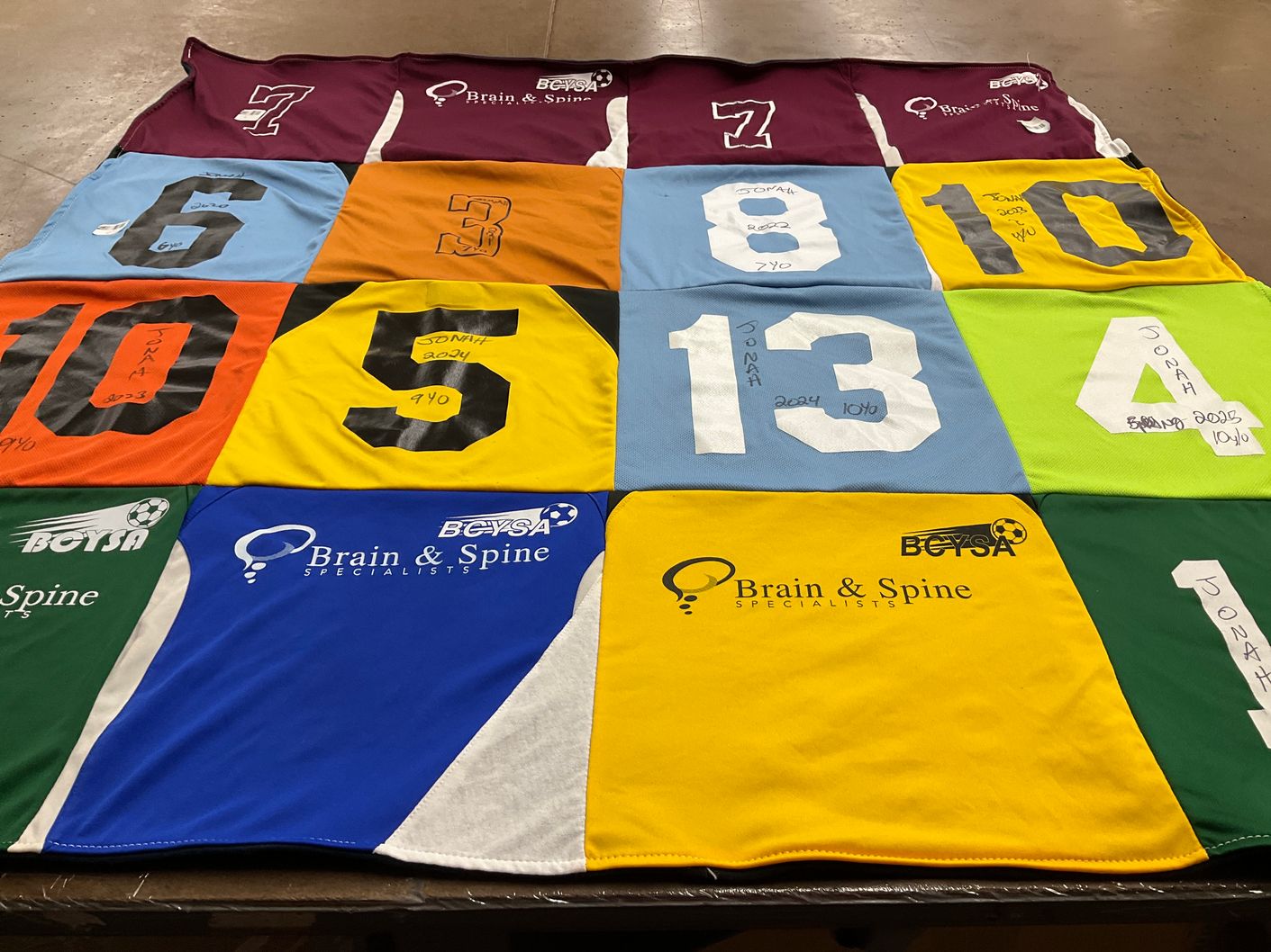 T-shirt quilt with soccer themes by Hoda from FL