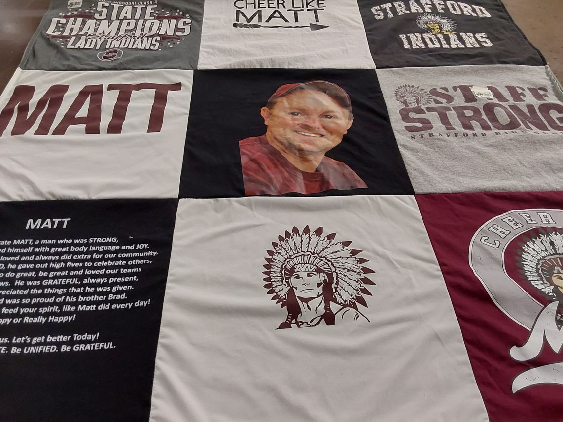 T-shirt quilt featuring stratford indians by Pamela from MO
