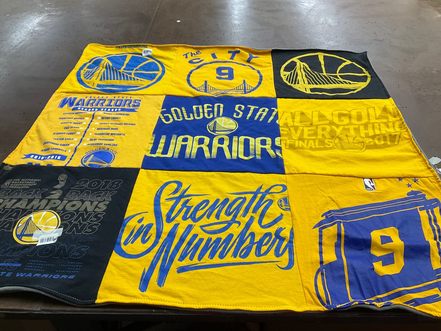 T-shirt quilt featuring golden state warriors by Sara from WA