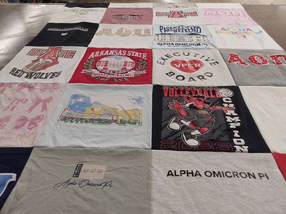 T-shirt quilt featuring arkansas state red wolves by Kerri from MO