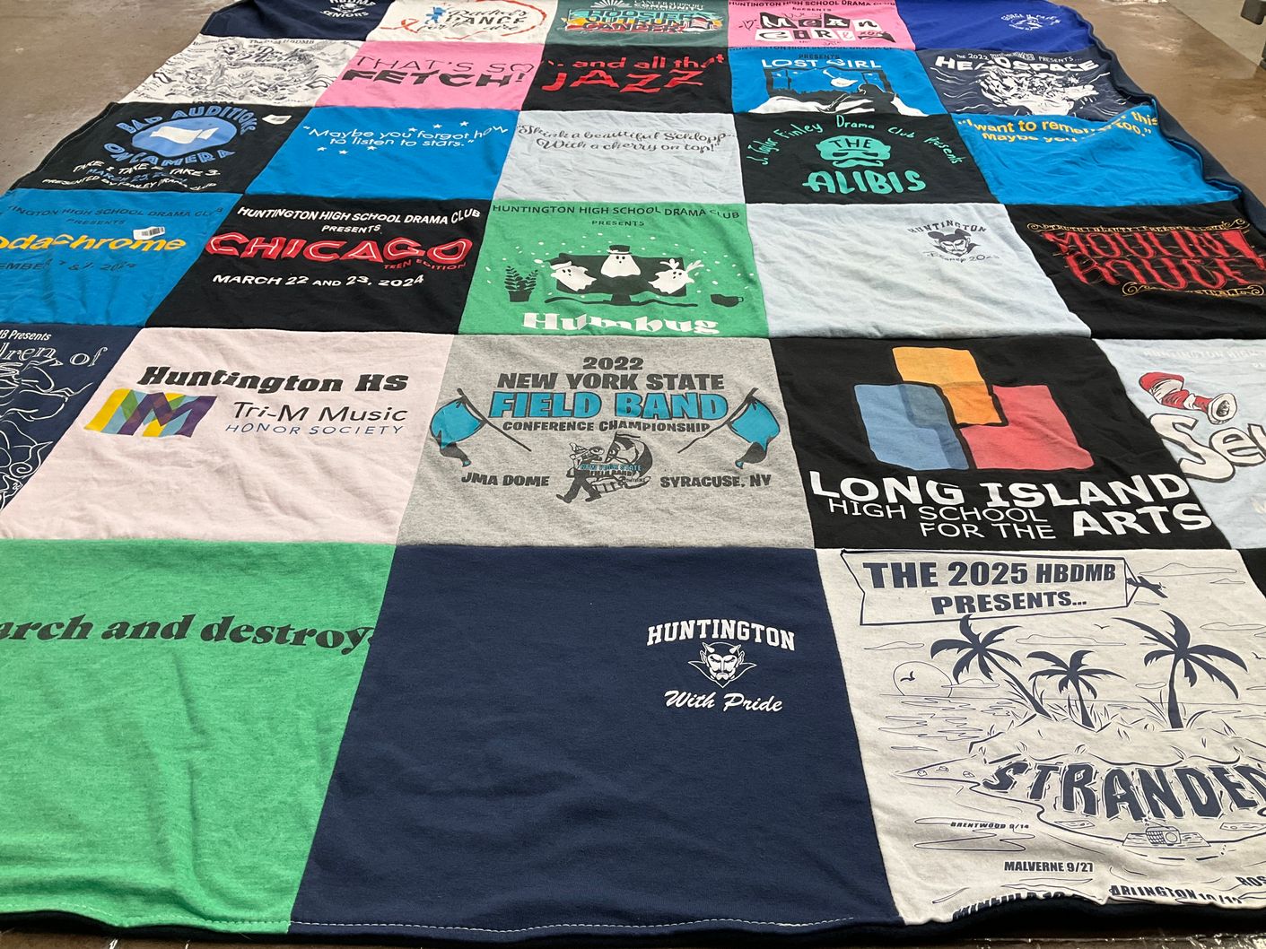 T-shirt quilt from long island high school for the arts, huntington high school by Janeen from NY