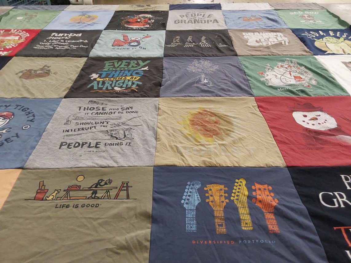 T-shirt quilt with music, humor themes by Tim from IN
