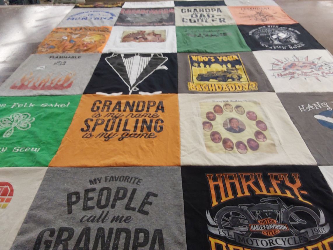 T-shirt quilt with family, motorcycles themes by Petra from NV