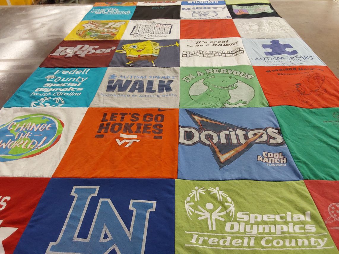 T-shirt quilt from virginia tech, lakeside high school by Barbara from NC