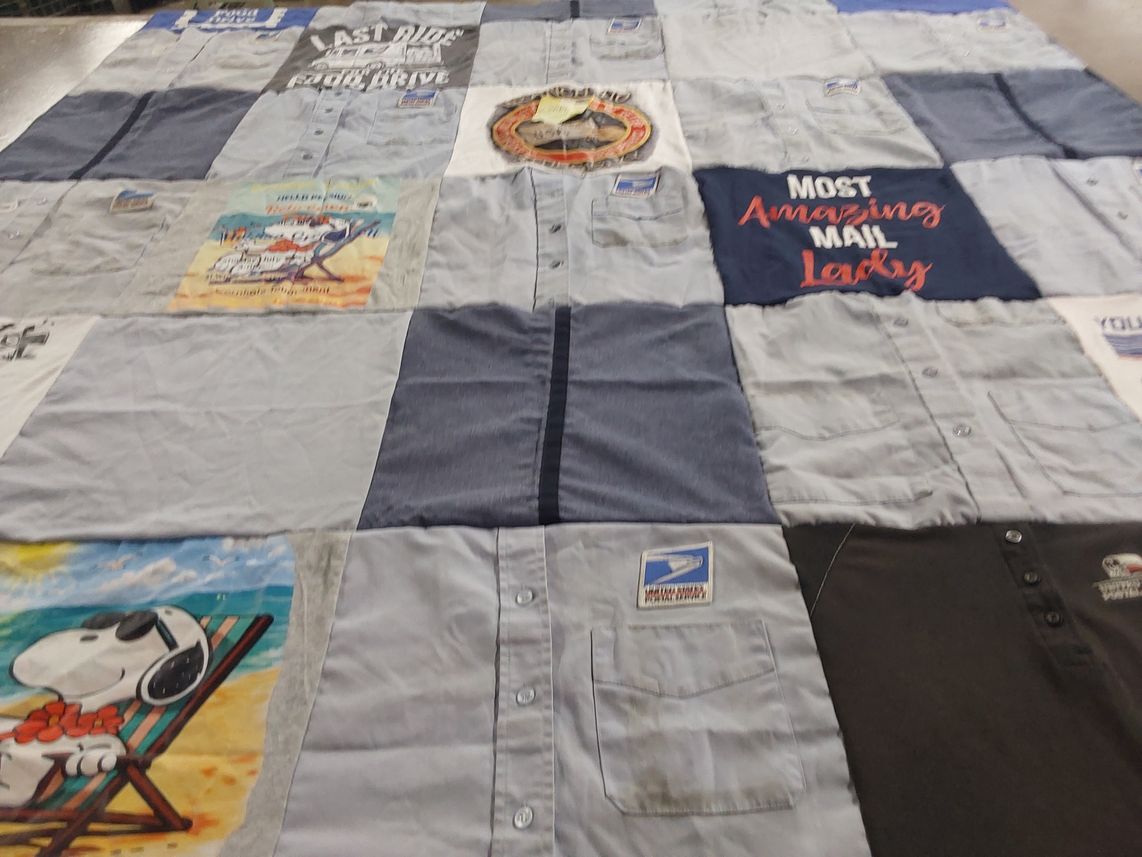 T-shirt quilt with postal service, collecting themes by amanda from KY
