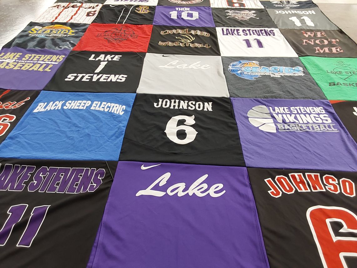 T-shirt quilt featuring lake stevens vikings basketball by Jennifer from WA