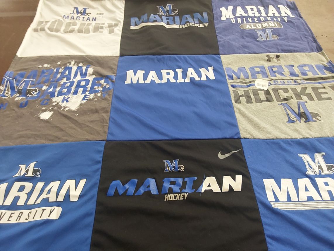T-shirt quilt featuring marian university hockey by Nathan from WI