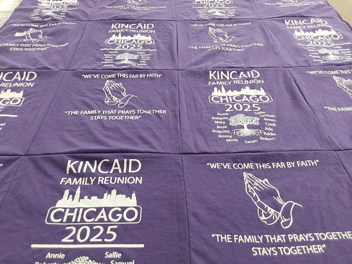 T-shirt quilt with family, reunion themes by Denise from IL