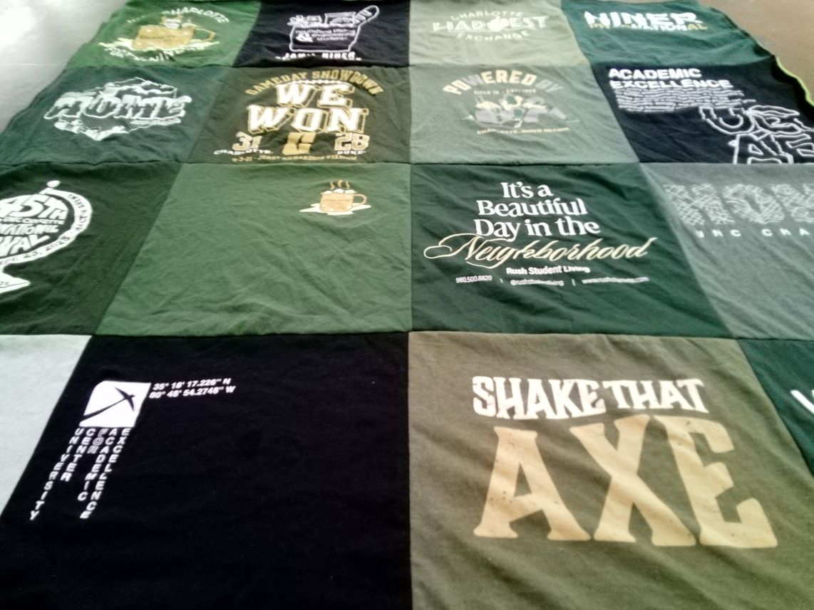 T-shirt quilt from university of charlotte by Emma from NC