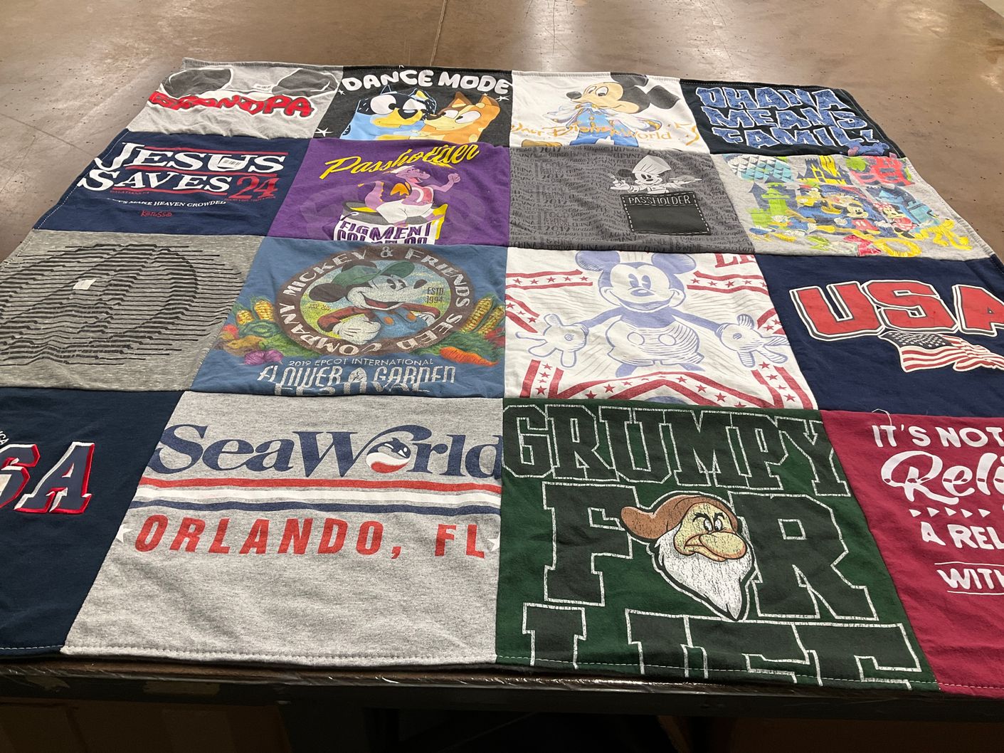 T-shirt quilt with disney, theme parks themes by Tabetha from FL