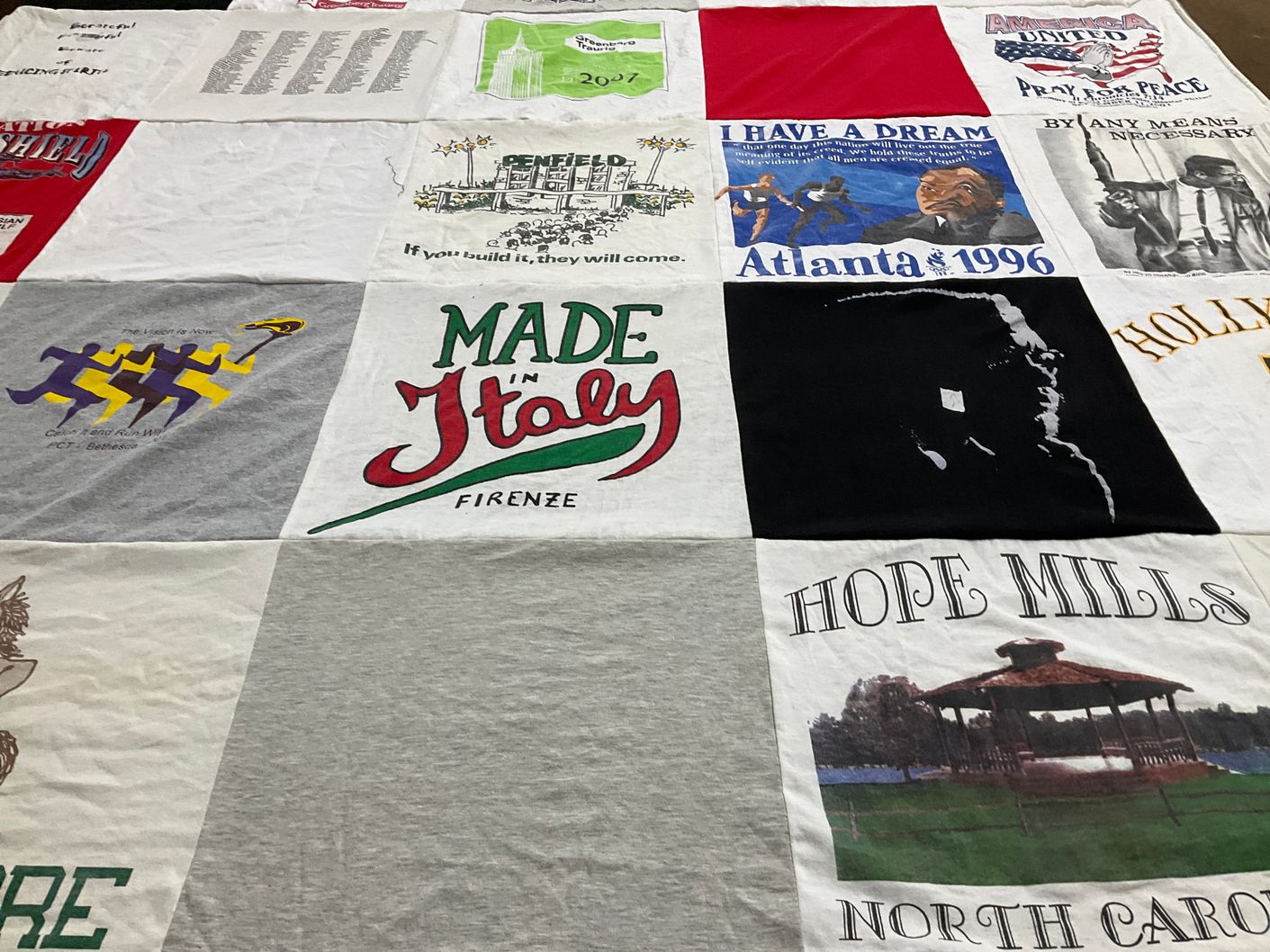 T-shirt quilt with travel, history themes by Marilyn from NJ