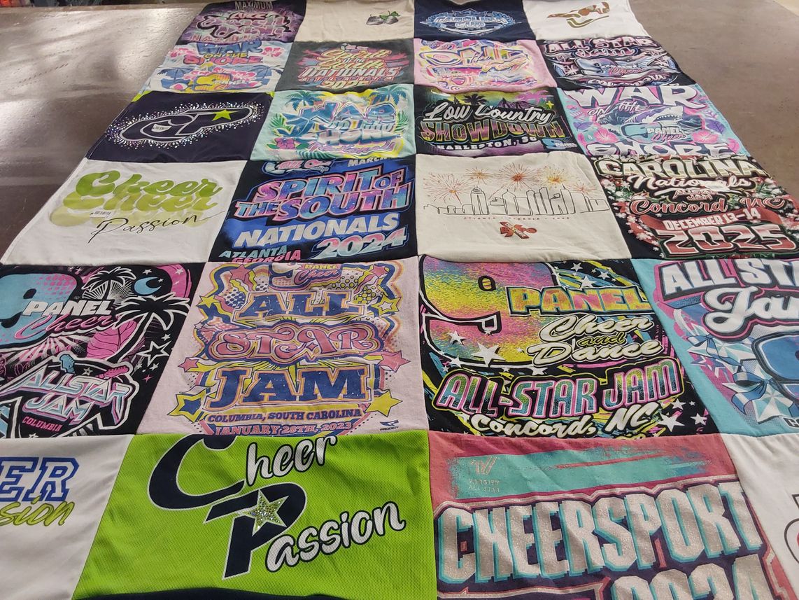 T-shirt quilt with cheerleading, dance themes by Colleen from SC