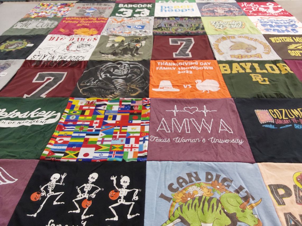 T-shirt quilt from texas woman's university, baylor university by Brenda from TX