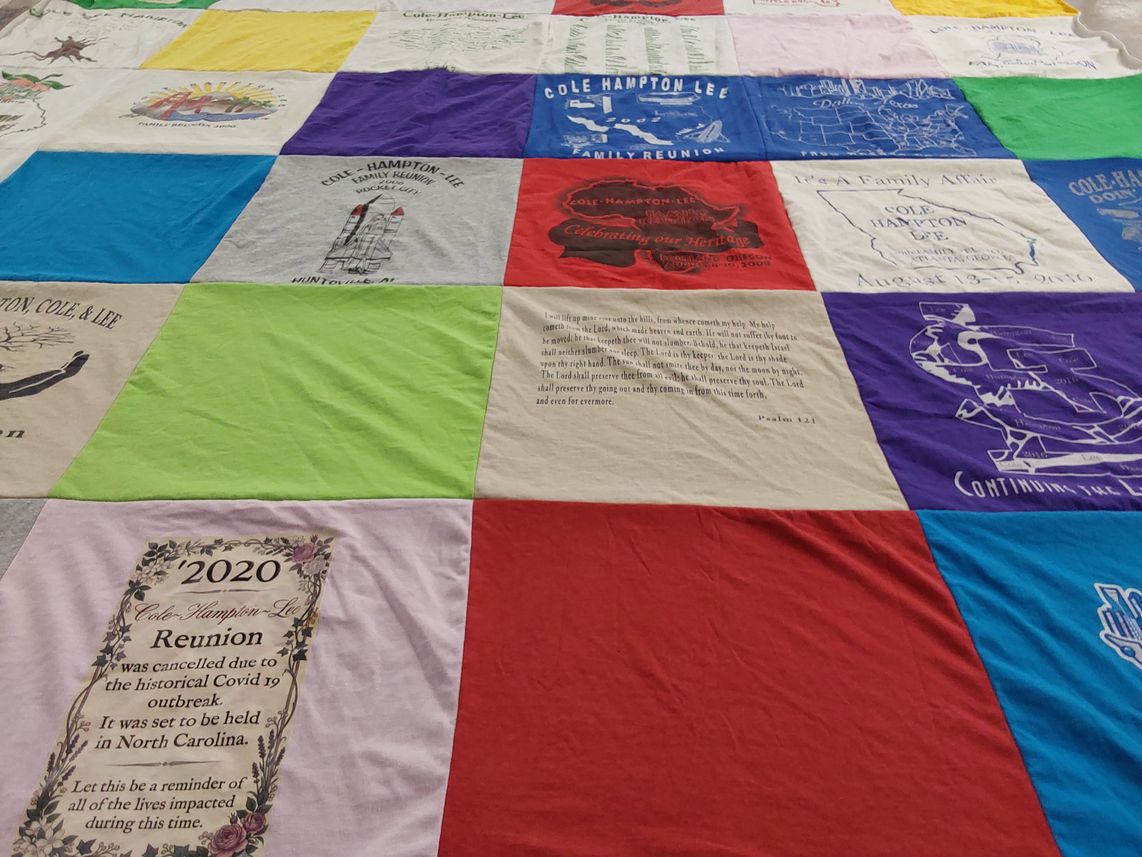T-shirt quilt with family gatherings, reunions themes by Marilyn from WA