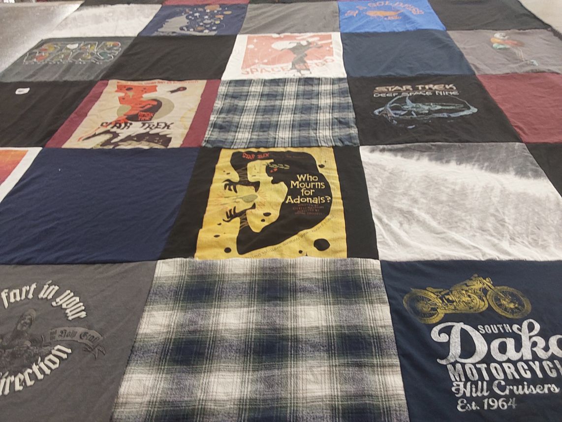 T-shirt quilt with star trek, science fiction themes by Jennifer from NY