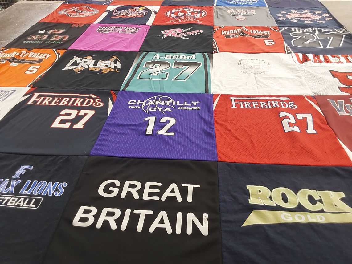 T-shirt quilt featuring firebirds, fairfax lions by Joanne from VA