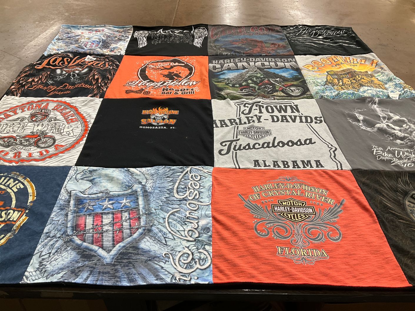 T-shirt quilt with motorcycles, biking themes by Jennifer from FL