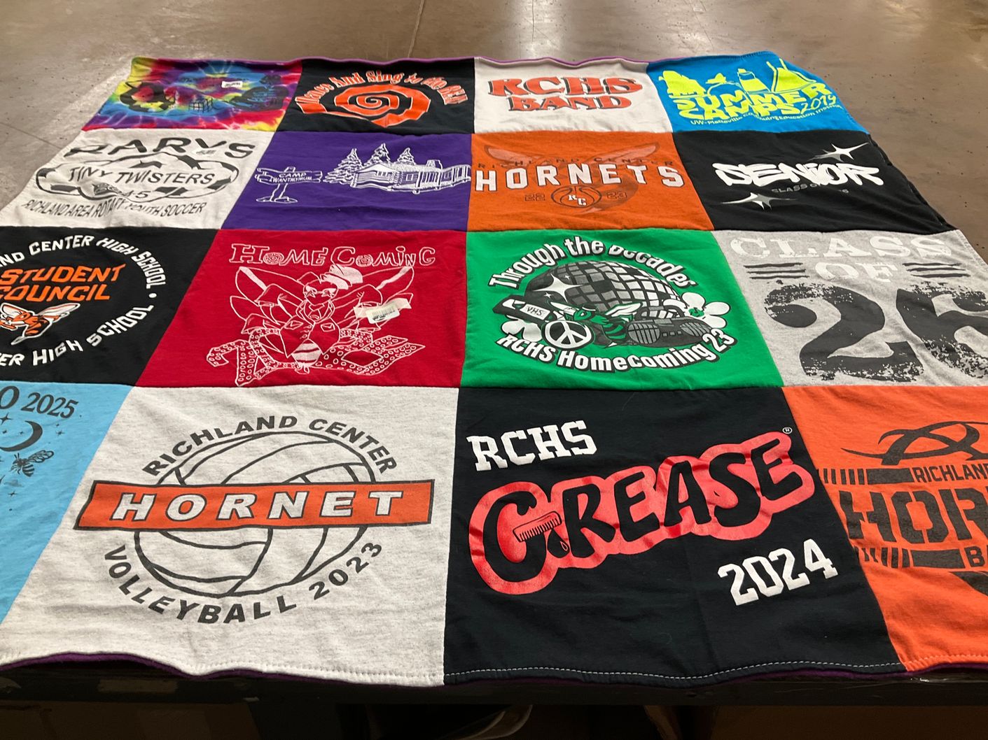 T-shirt quilt featuring richland center hornets by Tezra from WI