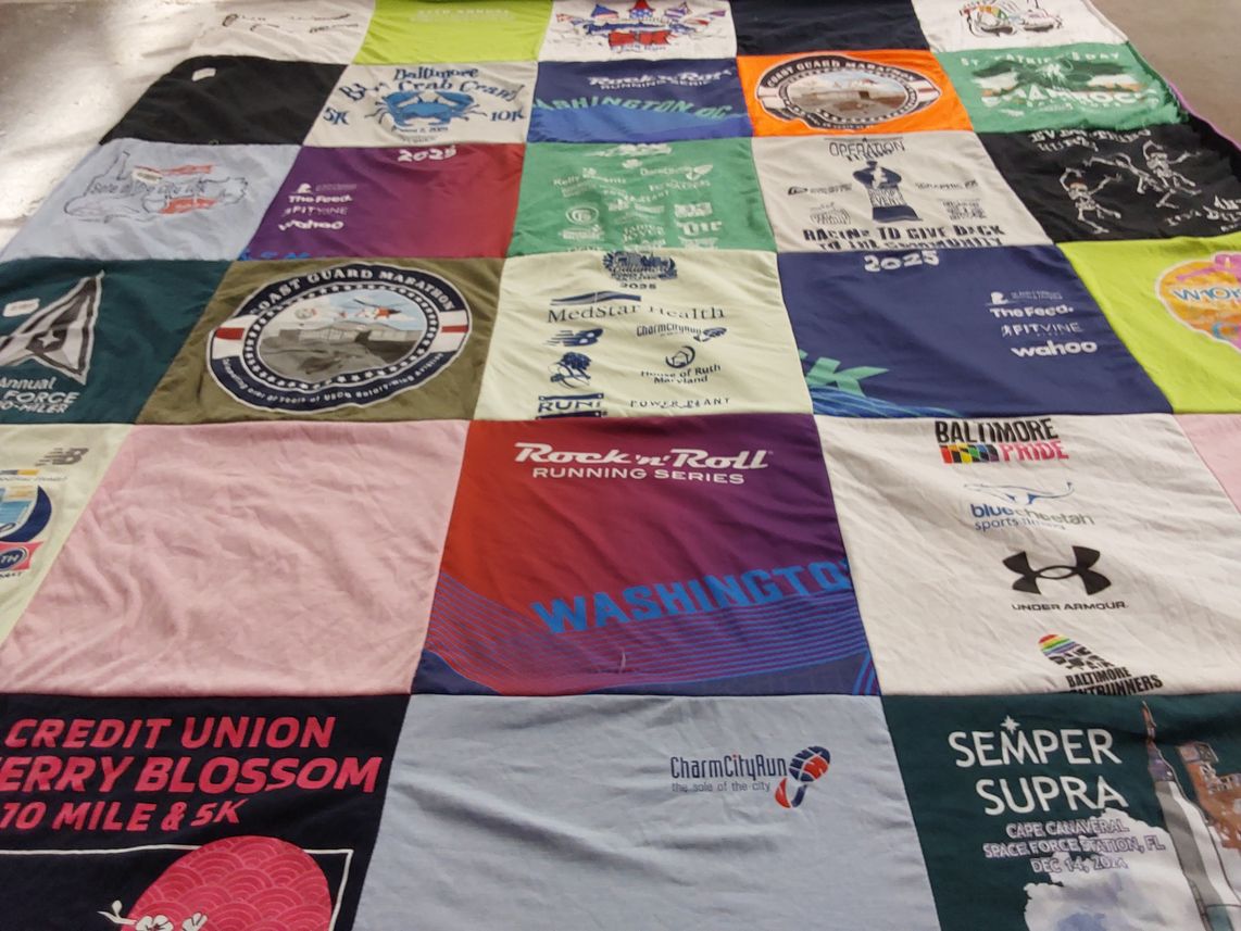 T-shirt quilt with running, sports themes by TayLore from CA