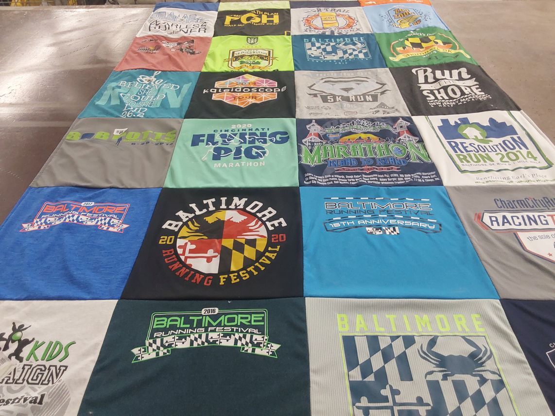 T-shirt quilt with running, marathons themes by Lauren from MD