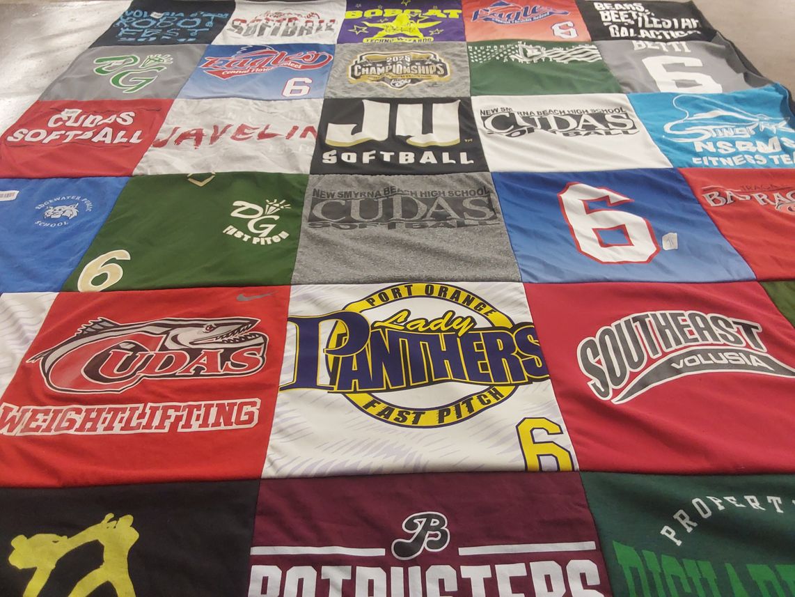 T-shirt quilt featuring port orange panthers, new smyrna cudas by Jennifer from FL