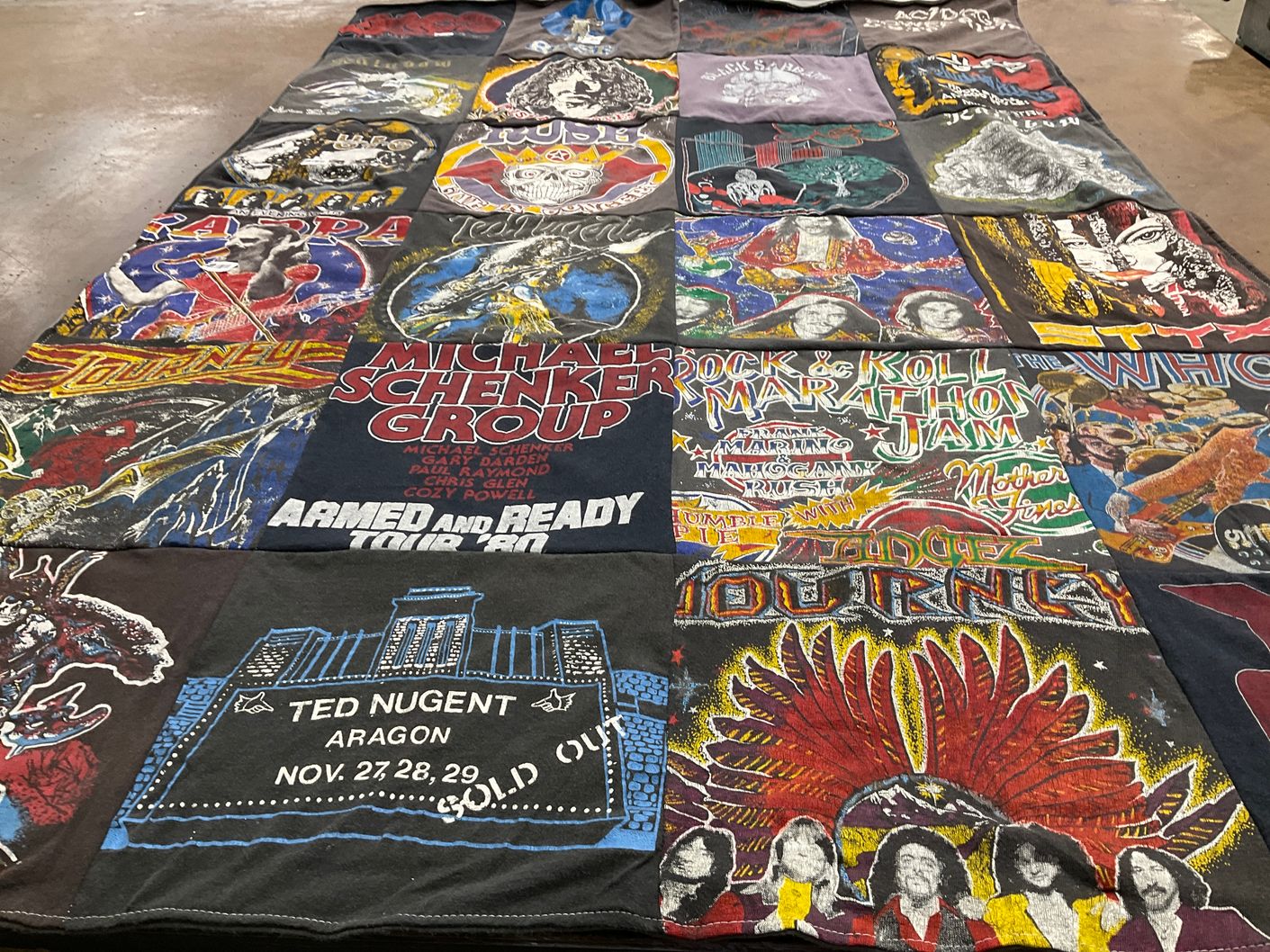 T-shirt quilt with music, rock themes by Robert from IL