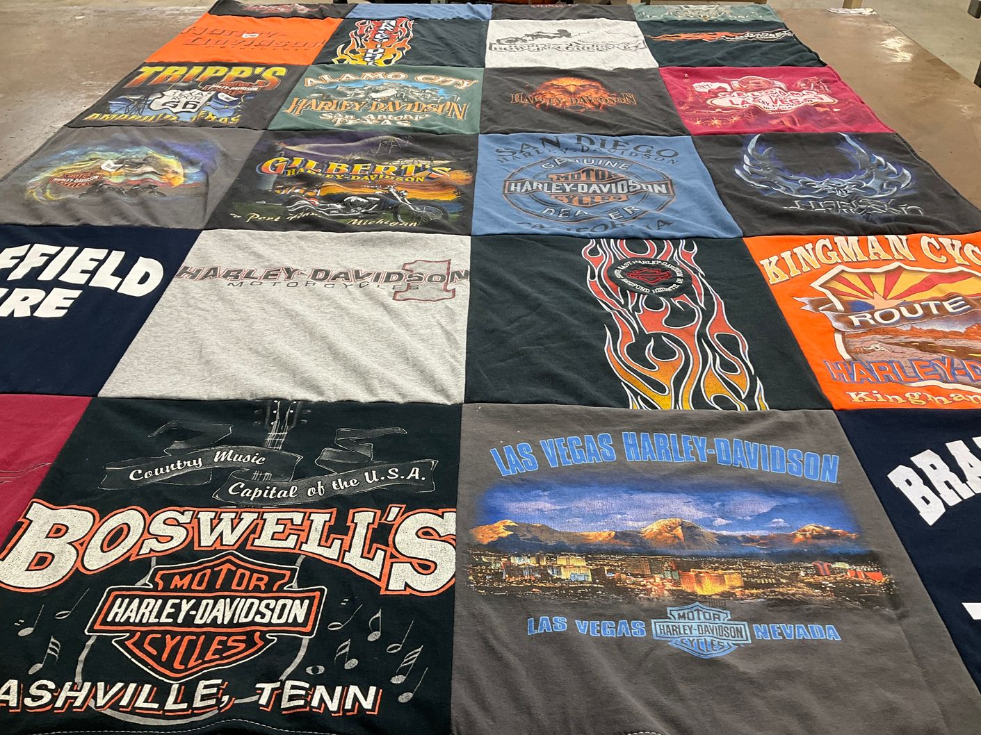 T-shirt quilt with motorcycles, travel themes by Michael from OH