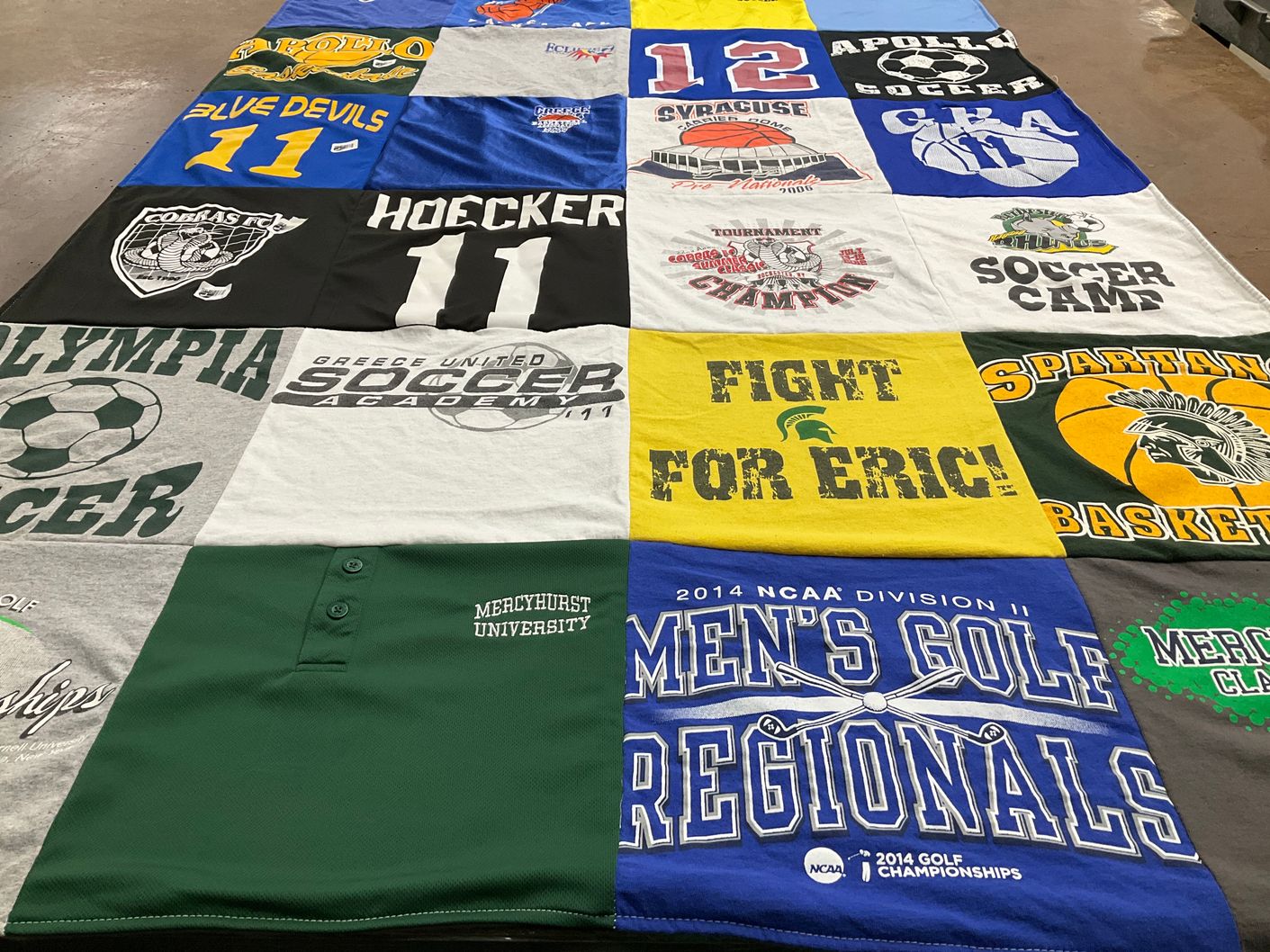 T-shirt quilt featuring blue devils, spartans by MaryEllen from NY