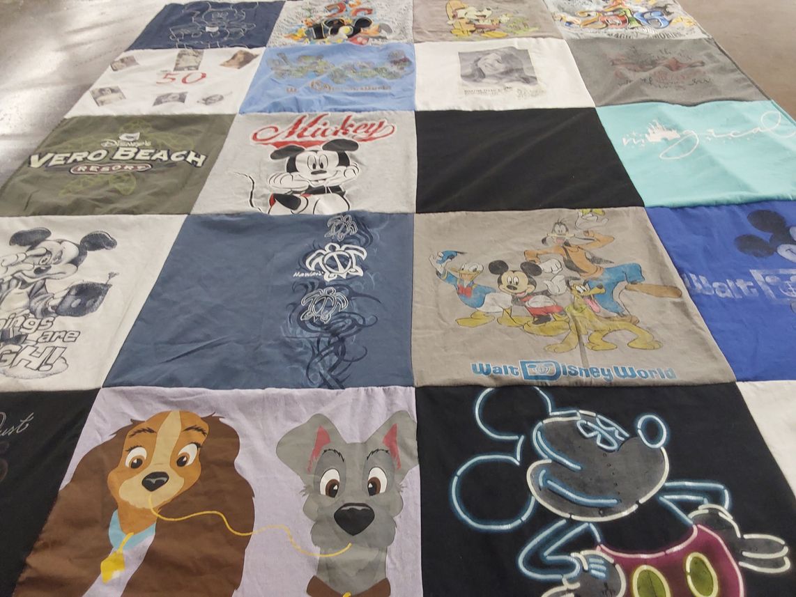 T-shirt quilt with disney, animation themes by Kristyn from MA