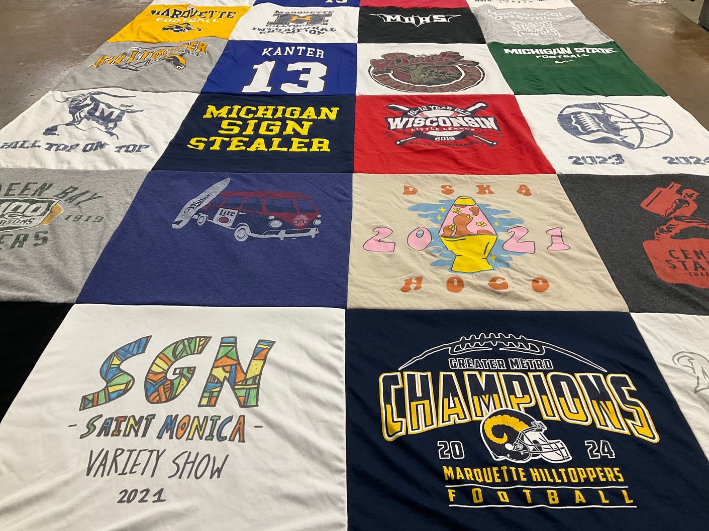T-shirt quilt featuring marquette hilltoppers football by Caroline from WI
