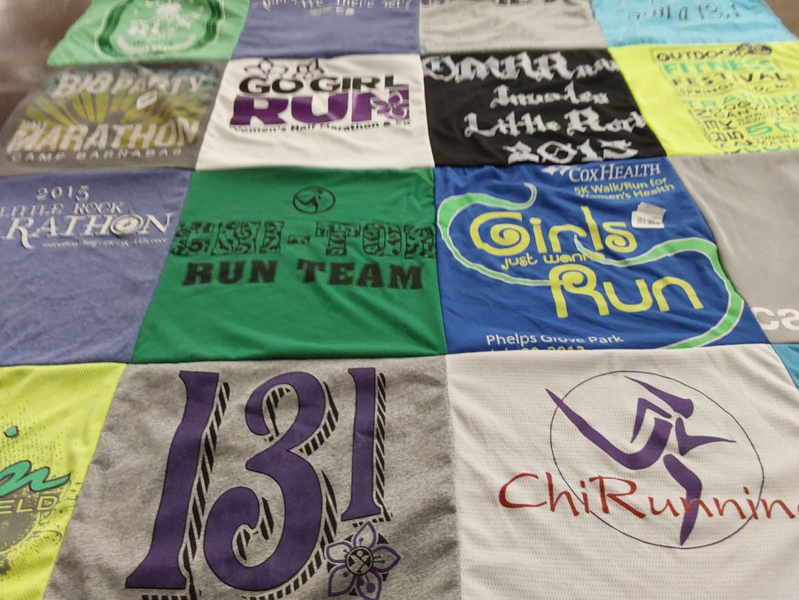 T-shirt quilt with running, health themes by Verna from MO