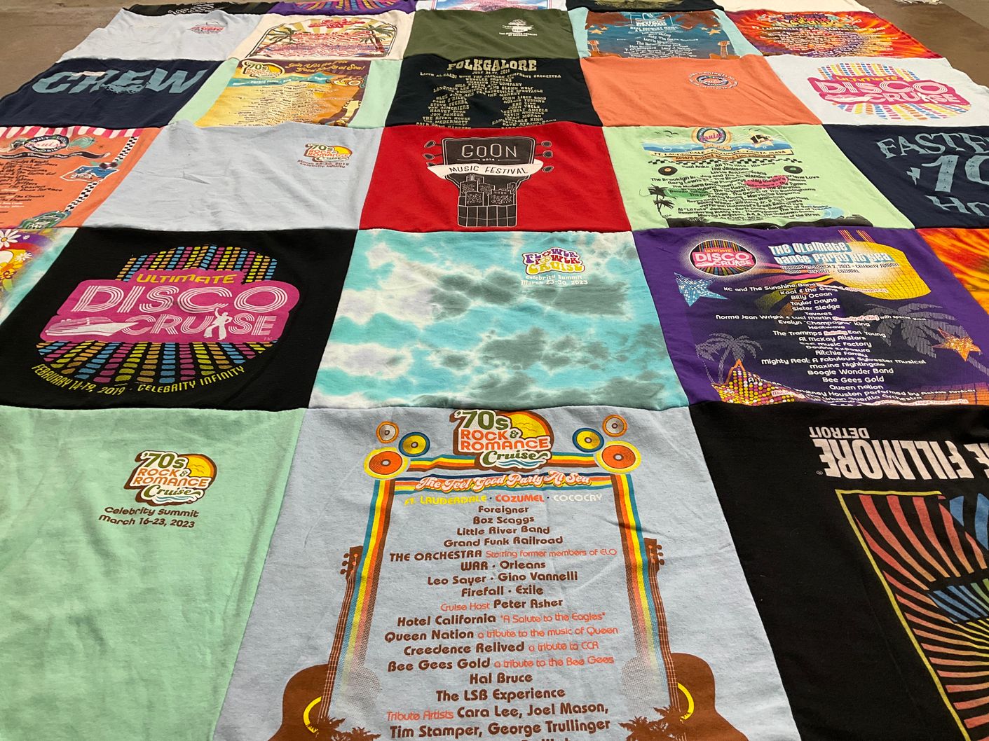 T-shirt quilt with music, cruises themes by Debra from MI