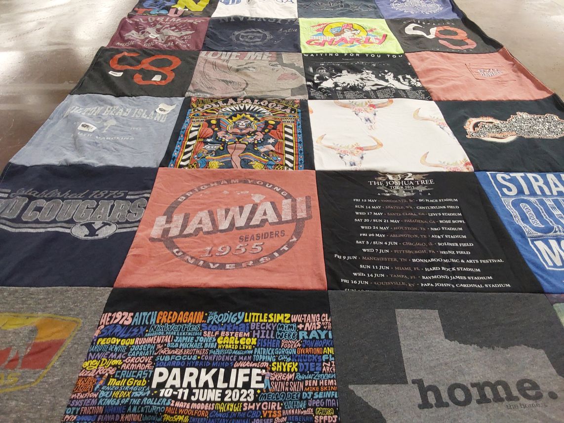 T-shirt quilt from brigham young university, university of hawaii by Elyse from OK