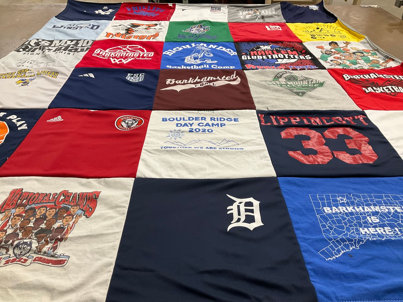 T-shirt quilt featuring highland university basketball, barkhamsted basketball by Rebecca from CT