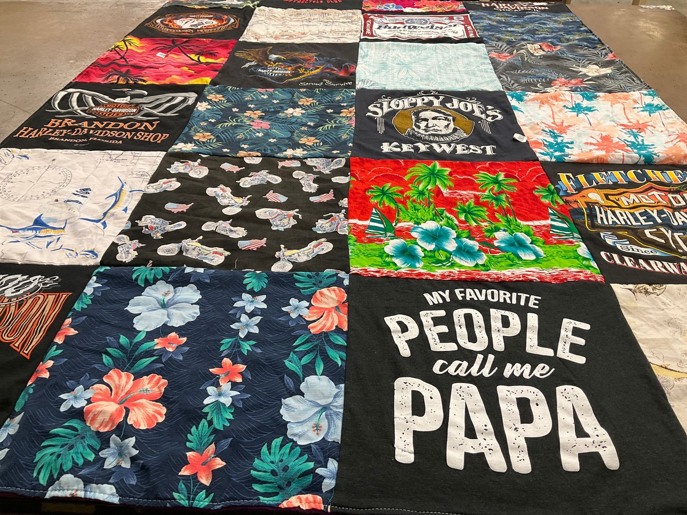 T-shirt quilt with motorcycles, beaches themes by Karen from FL