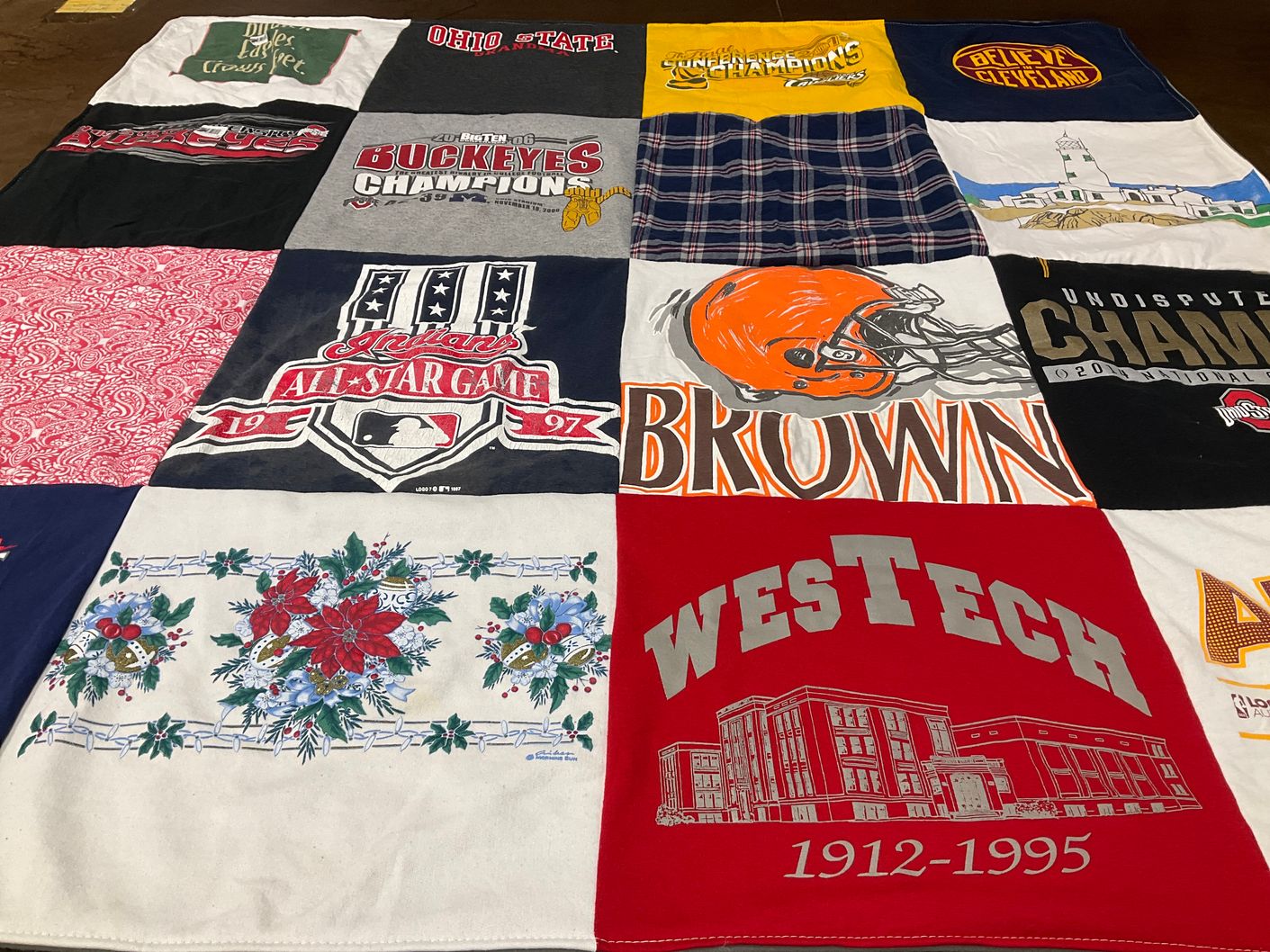 T-shirt quilt featuring cleveland browns, ohio state university by Patricia from OH
