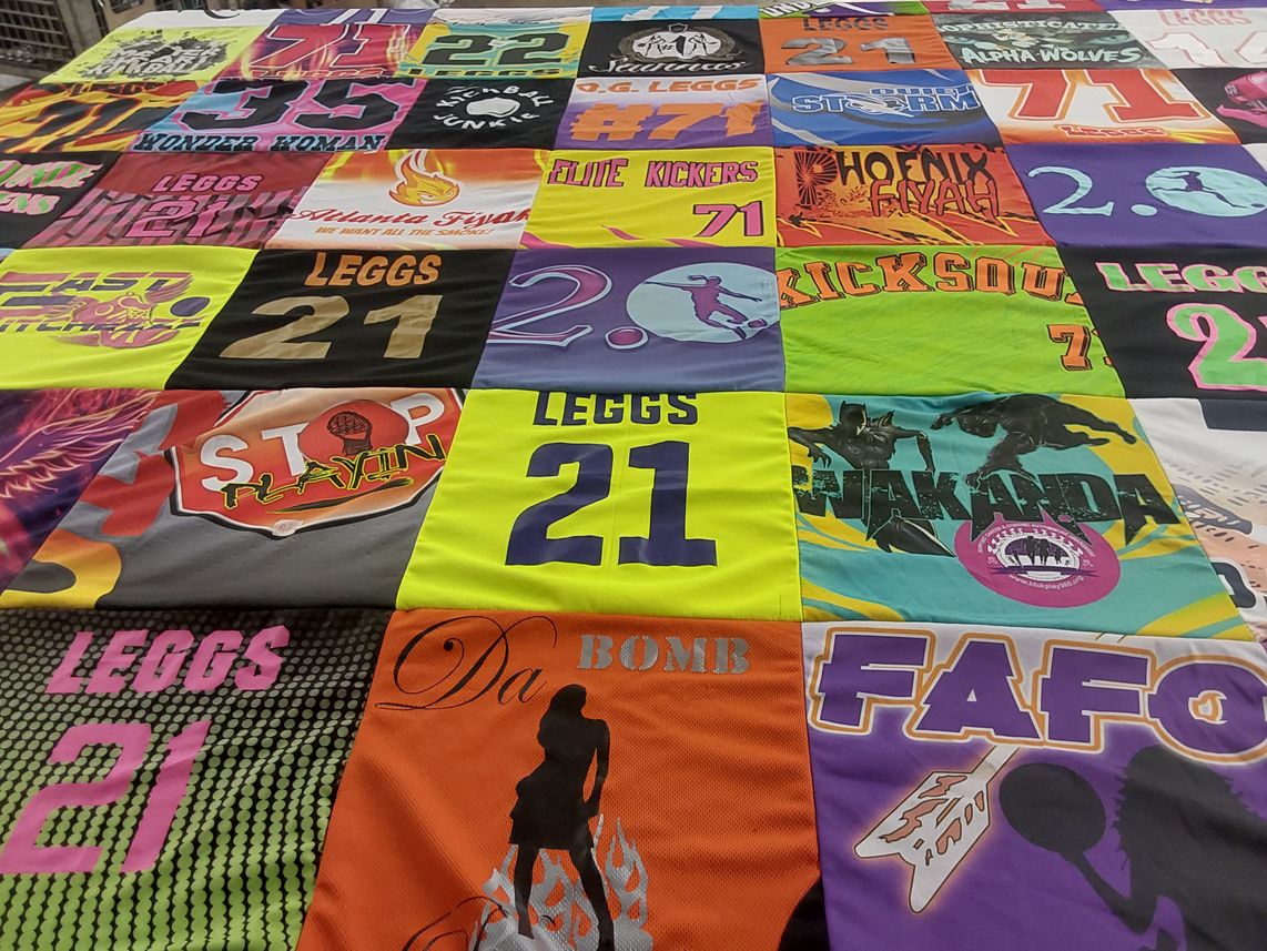 T-shirt quilt with sports, basketball themes by LILLIE from GA