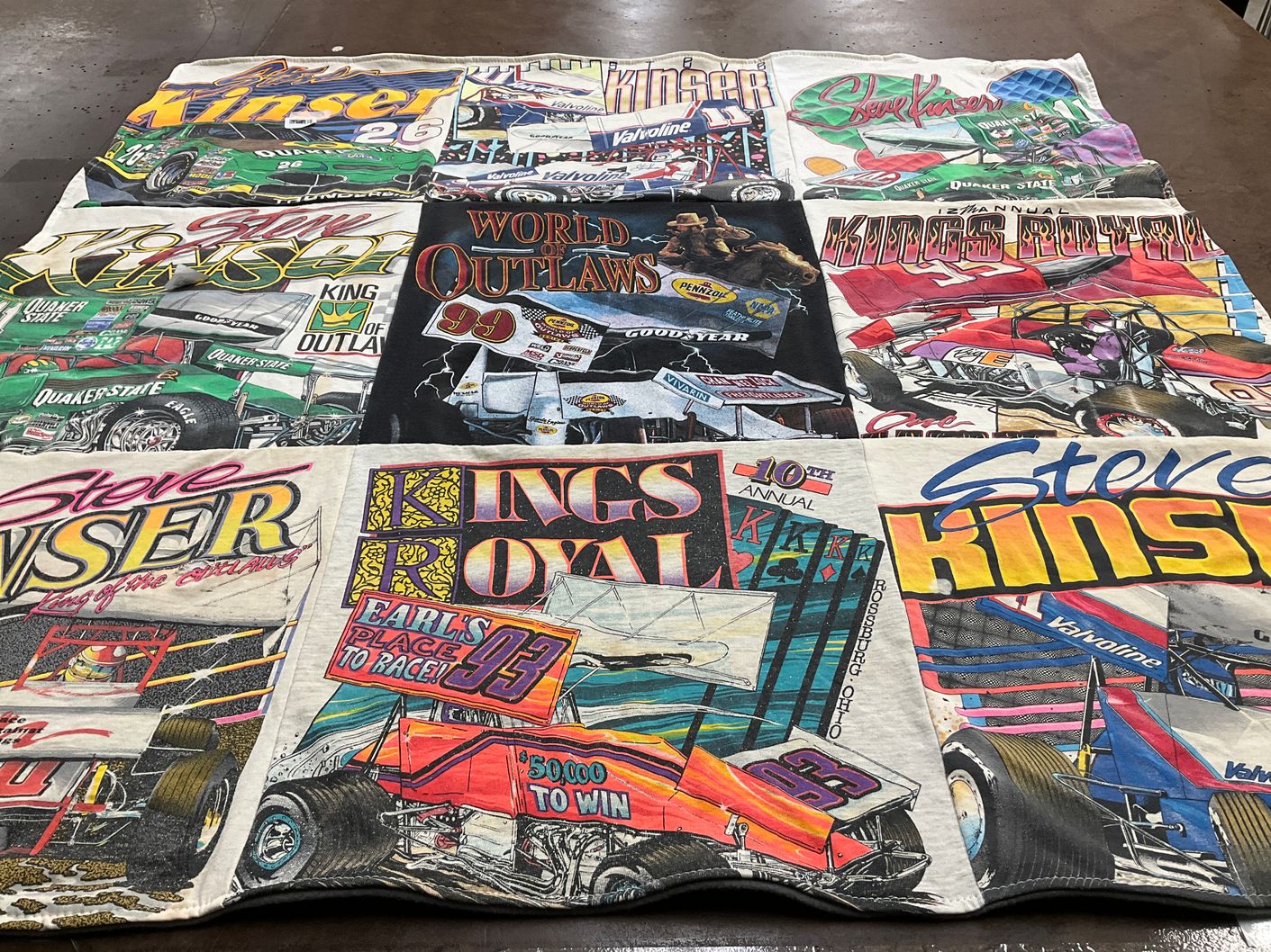 T-shirt quilt with auto racing, sprint cars themes by Cheryl from FL