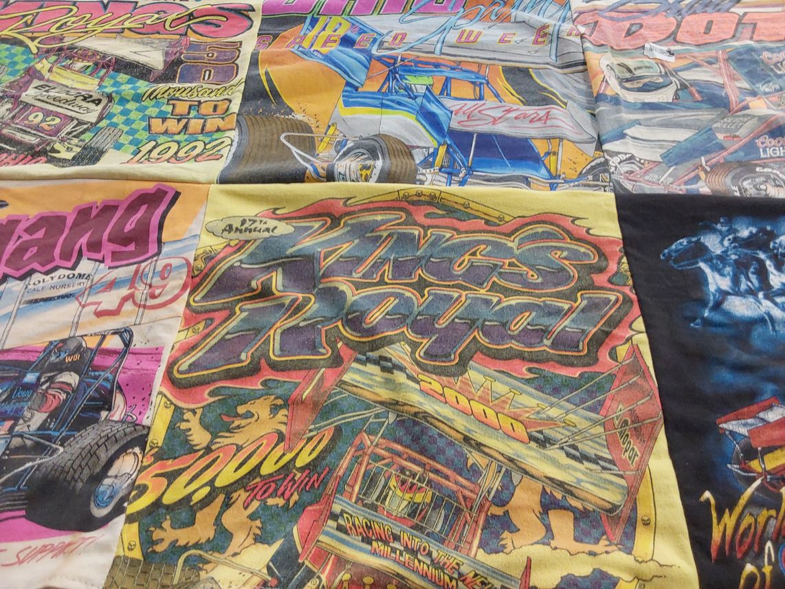 T-shirt quilt with racing themes by Cheryl from FL