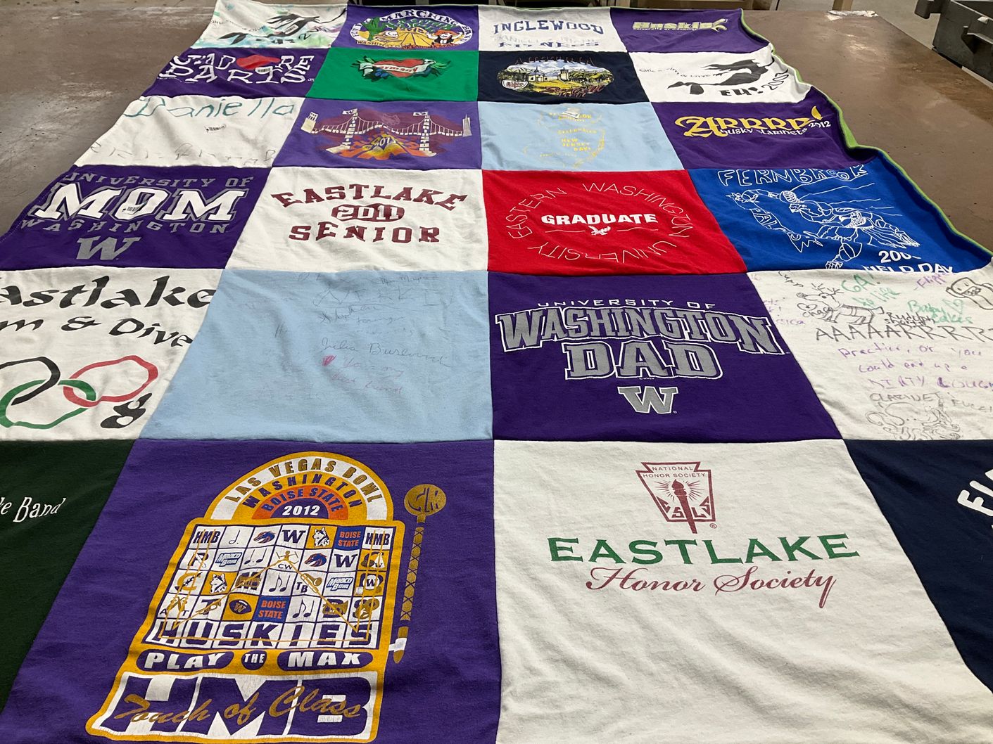 T-shirt quilt featuring boise state university, eastlake high school by Libia from NC
