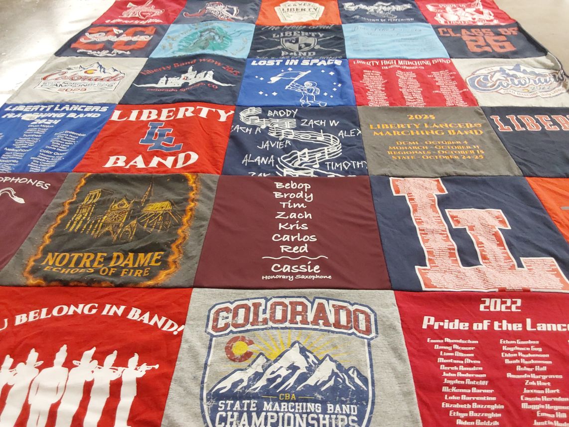 T-shirt quilt from notre dame university, liberty high school by Kelly from CO