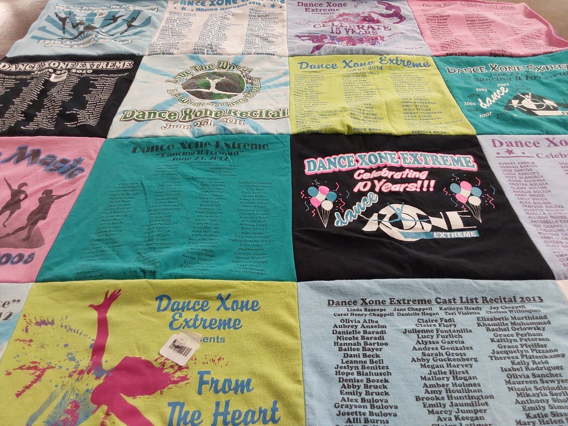 T-shirt quilt with dance themes by Rebecca from VA