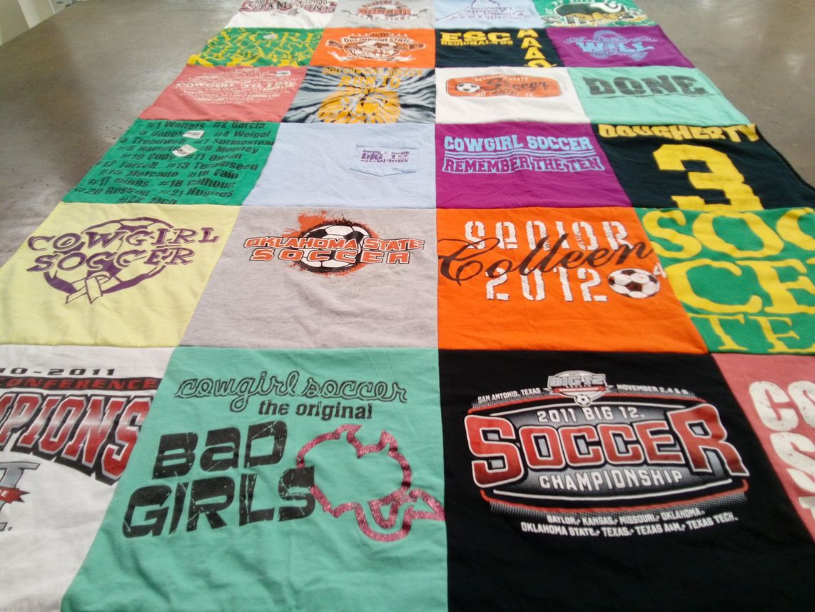 T-shirt quilt featuring oklahoma state soccer by Kate from TX