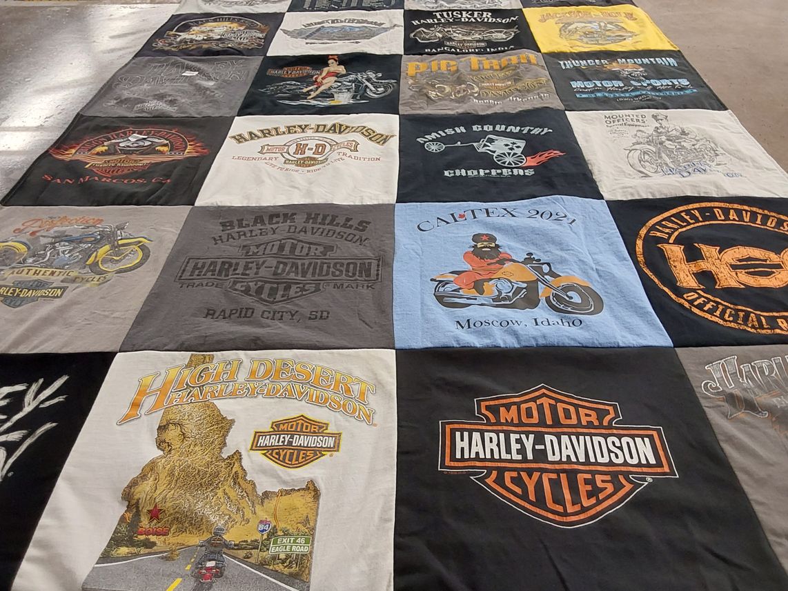T-shirt quilt with motorcycles, biking themes by Robert from CA
