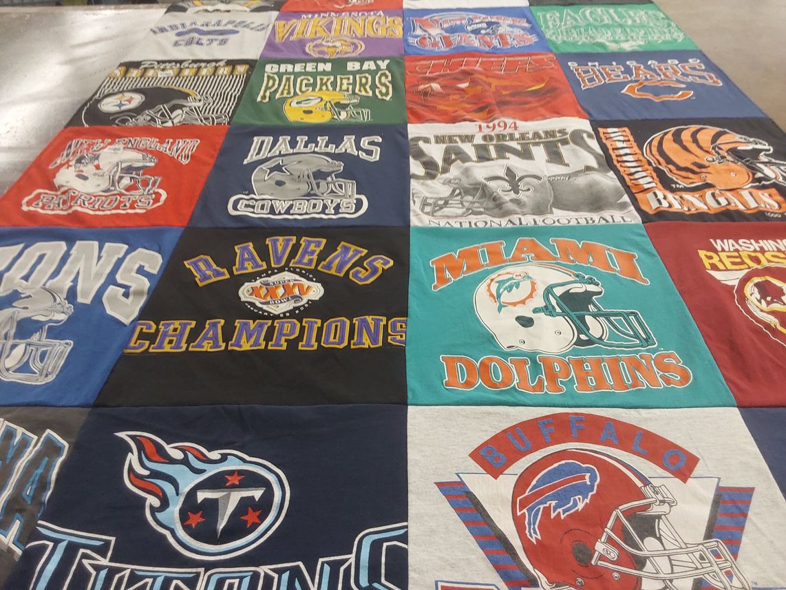 T-shirt quilt featuring miami dolphins, buffalo bills by Debra from ME