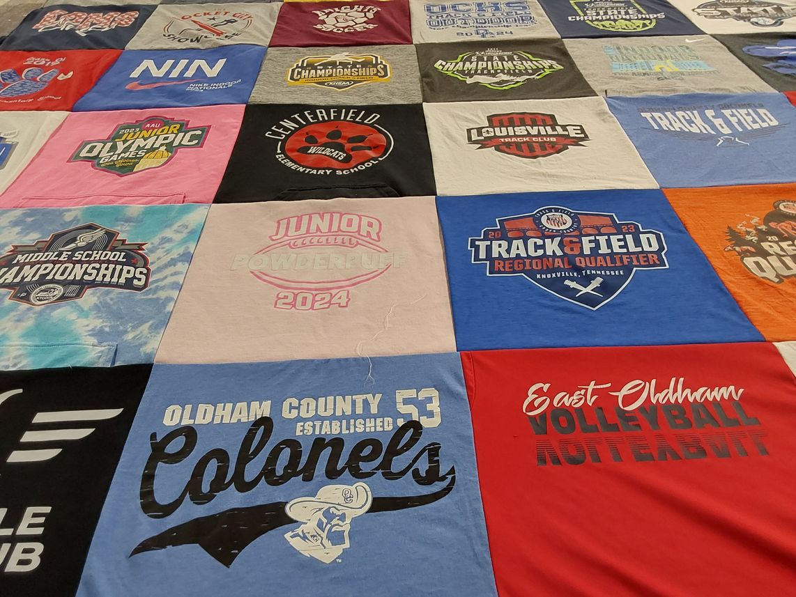 T-shirt quilt featuring east oldham volleyball team, oldham county colonels track and field team by Allison from KY