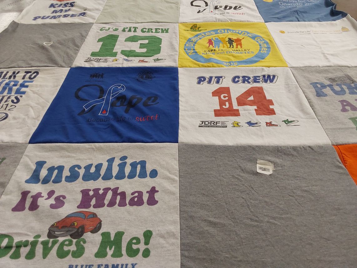 T-shirt quilt with diabetes, health themes by Leila from NC