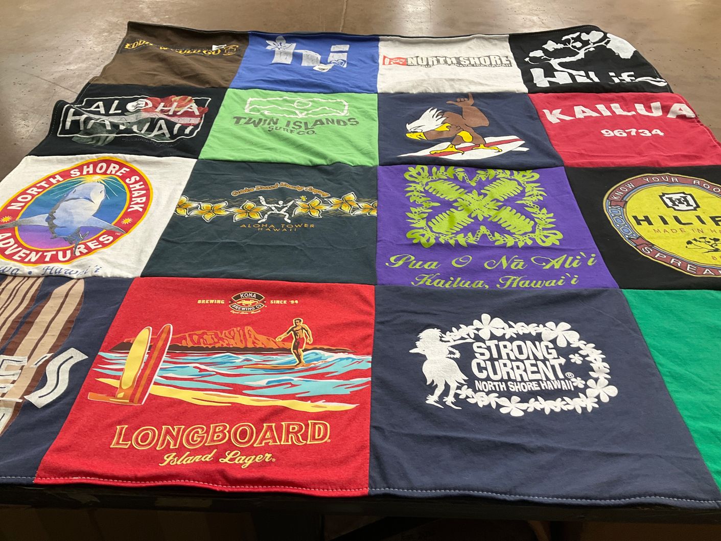 T-shirt quilt with surfing, beach life themes by Amy from TN