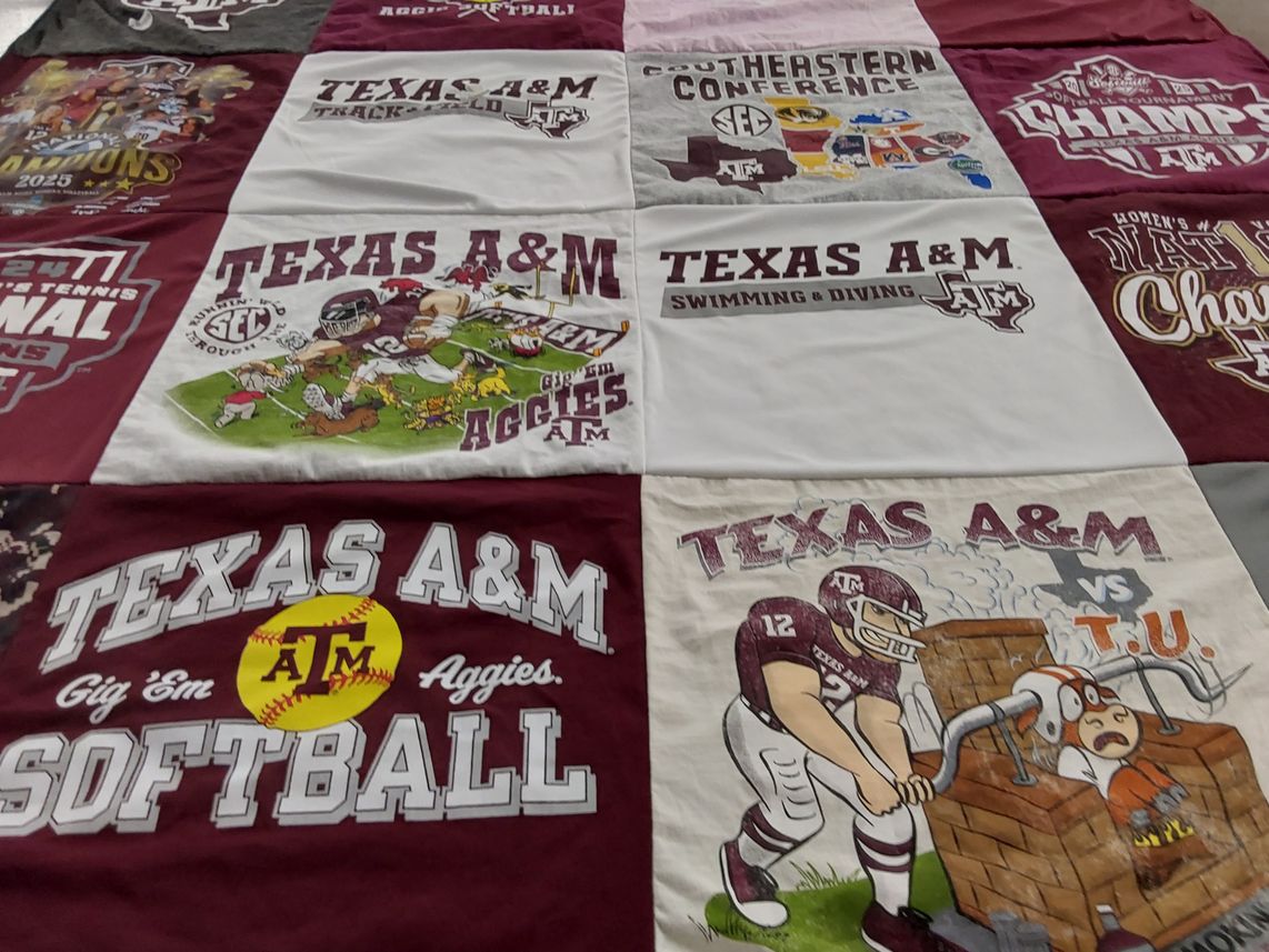 T-shirt quilt featuring texas a&m university softball, texas a&m university football by Marco from TX