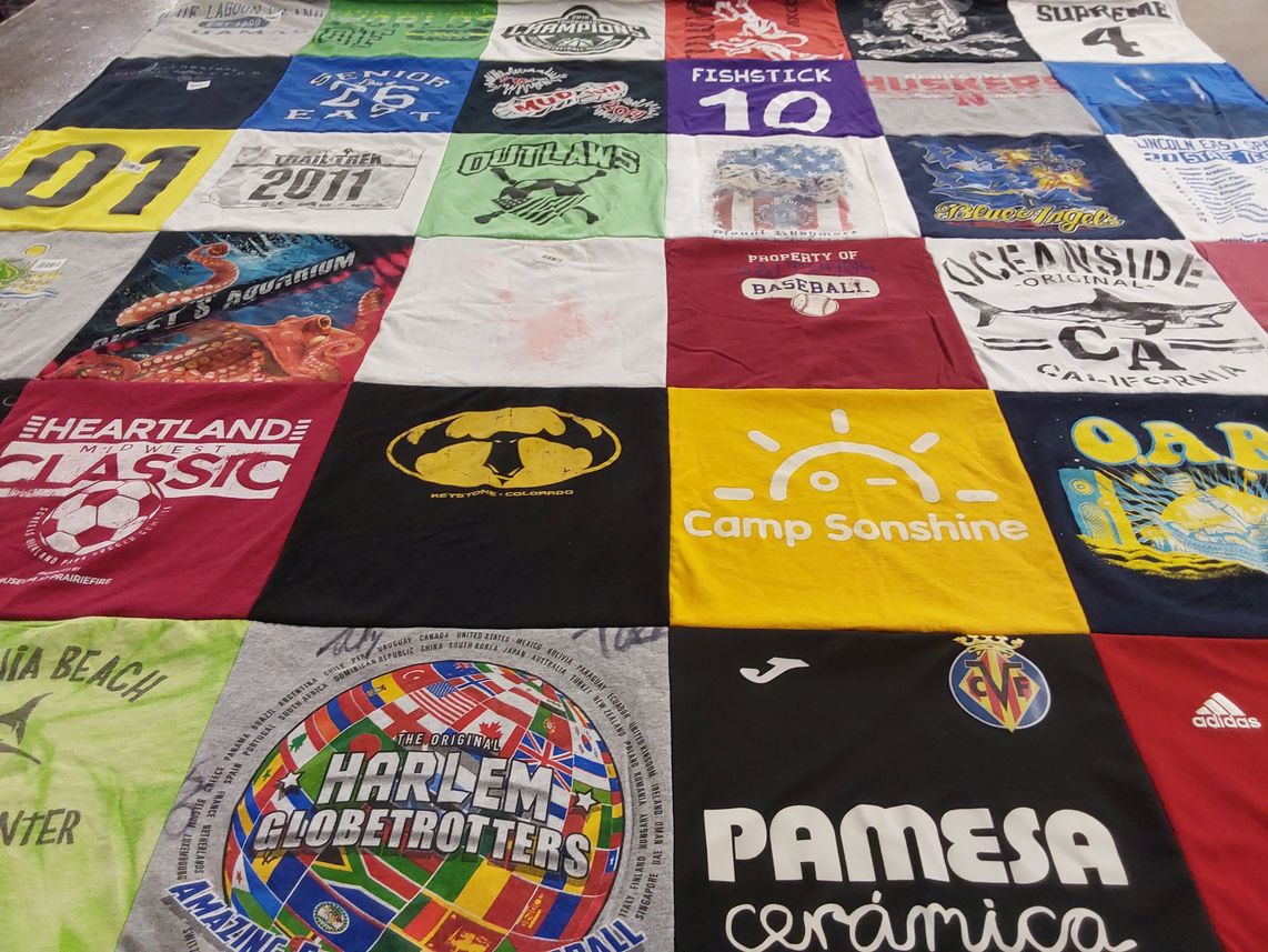 T-shirt quilt with sports, baseball themes by Lisa from NE